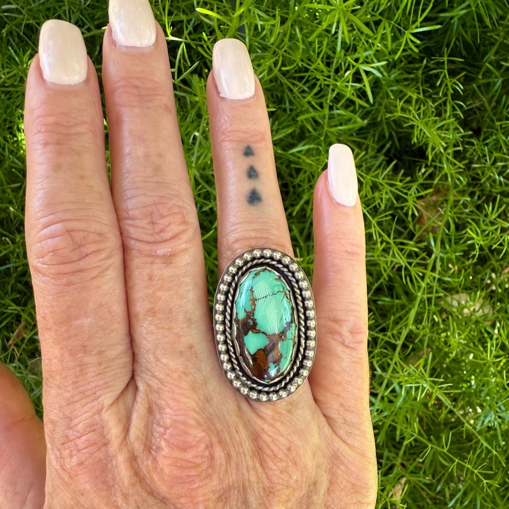 Custom Royston Turquoise Sterling Silver Ring Size 6 Silversmith Made